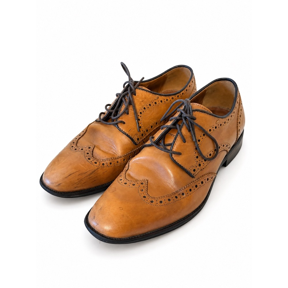 Johnston & Murphy Tan Leather Henrick Wingtip Derby Brogue Oxford Shoes 9.5M